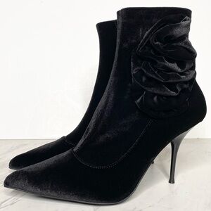 Jeffrey Campbell Florette Black Crushed Velvet Pointy Toe Heeled Bootie 8 1/2